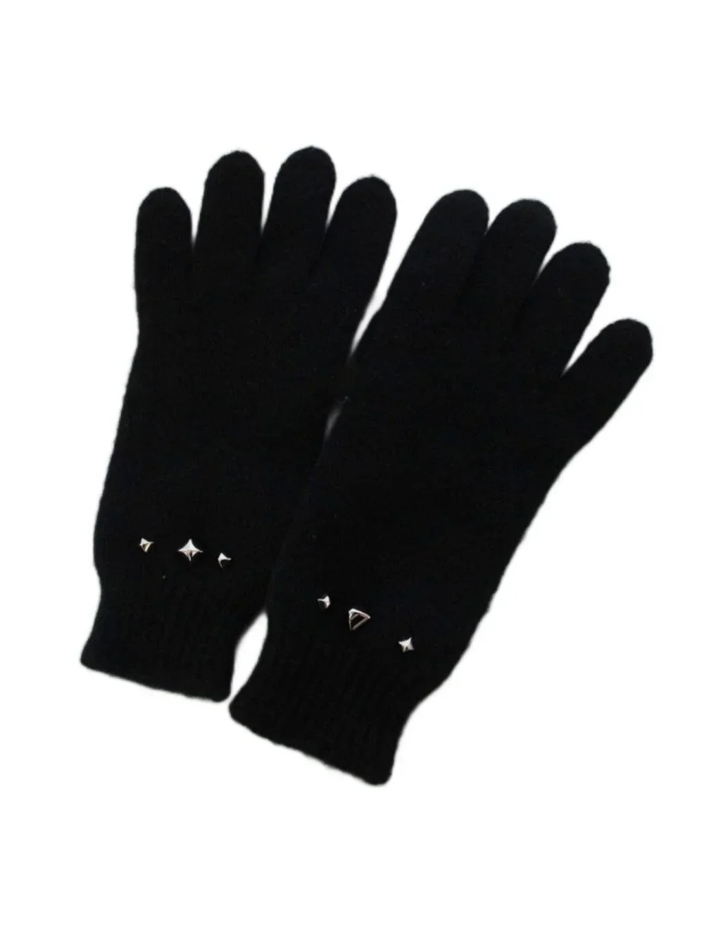 Hermes Darling Medall Cashmere Knit Gloves Visual Decoration Black